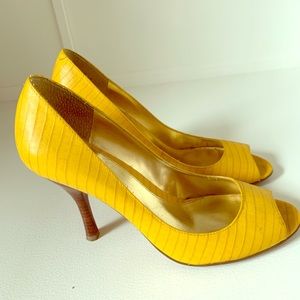 Enzo Angiolini Leather Embossed Peep Toe Pumps